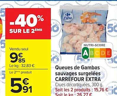 CARREFOUR EXTRA Queues de Gambas sauvages surgelées