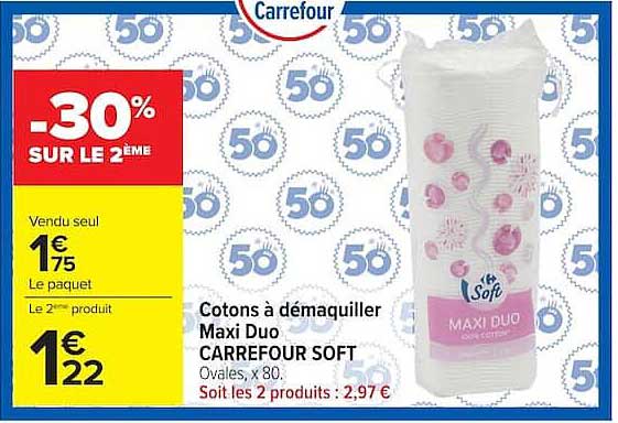 Carrefour Soft COTONS à démaquiller Maxi Duo