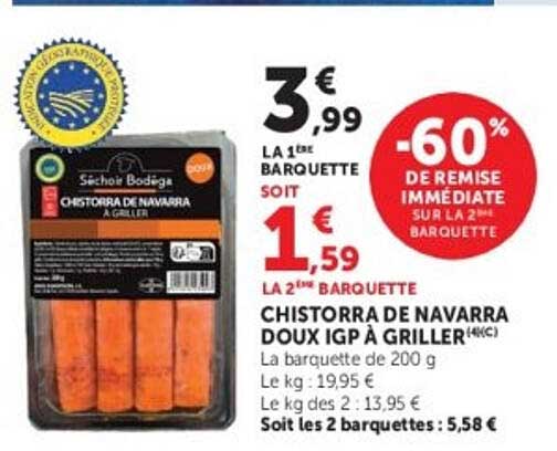 CHISTORRA DE NAVARRA DOUX IGP À GRILLER