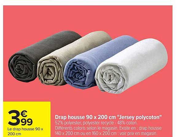 Drap housse 90 x 200 cm "Jersey polycotton