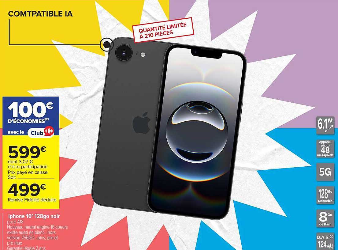 iPhone 16ᵉ 128go noir