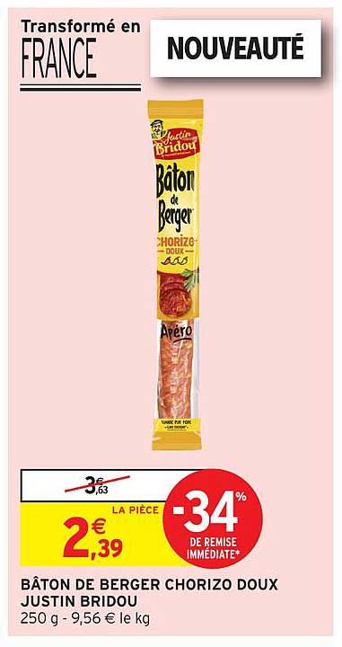 Justin Bridou Bâton de Berger Chorizo doux