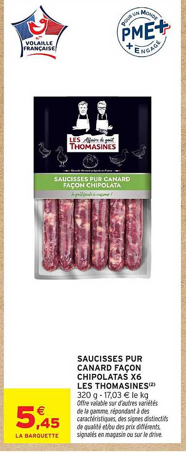 Les Affaires du goût THOMASINES Saucisses pur canard façon chipolata