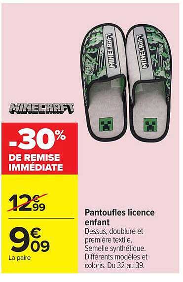 Minecraft Pantoufles licence enfant