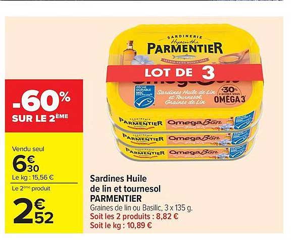Parmentier Sardines Huile de lin et tournesol