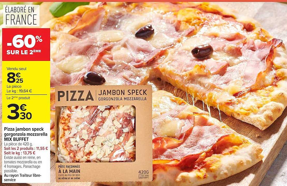 Pizza jambon speck gorgonzola mozzarella