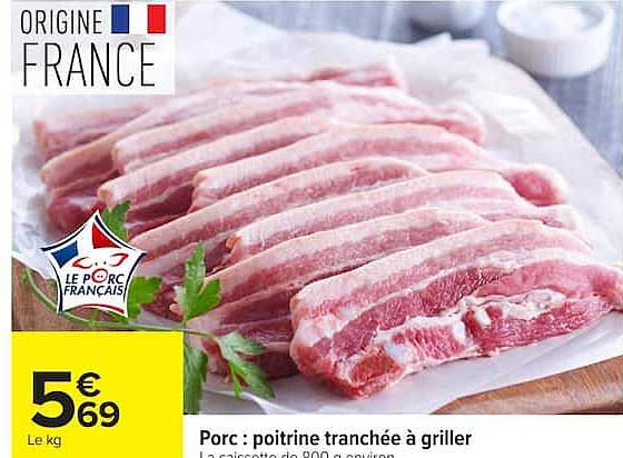 Porc : poitrine tranchée à griller