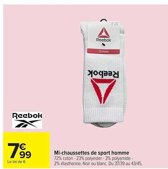 Reebok Mi-chaussettes de sport homme