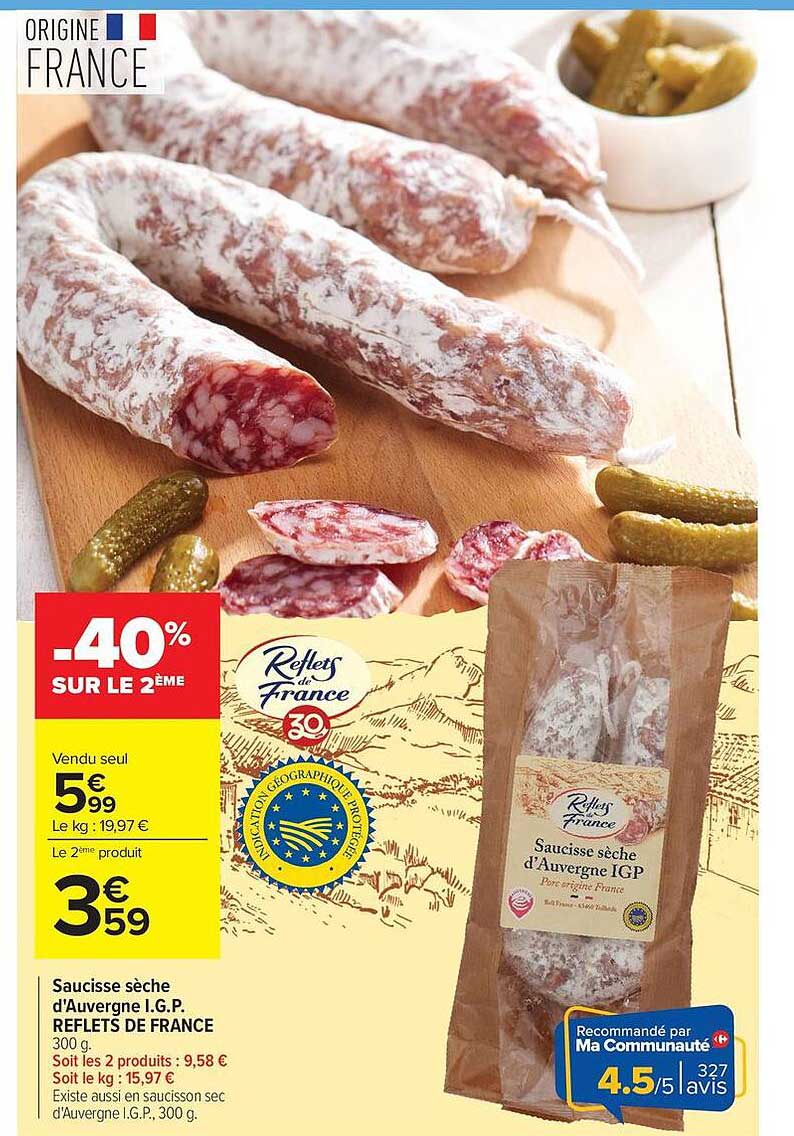 Reflets de France Saucisse sèche d'Auvergne I.G.P