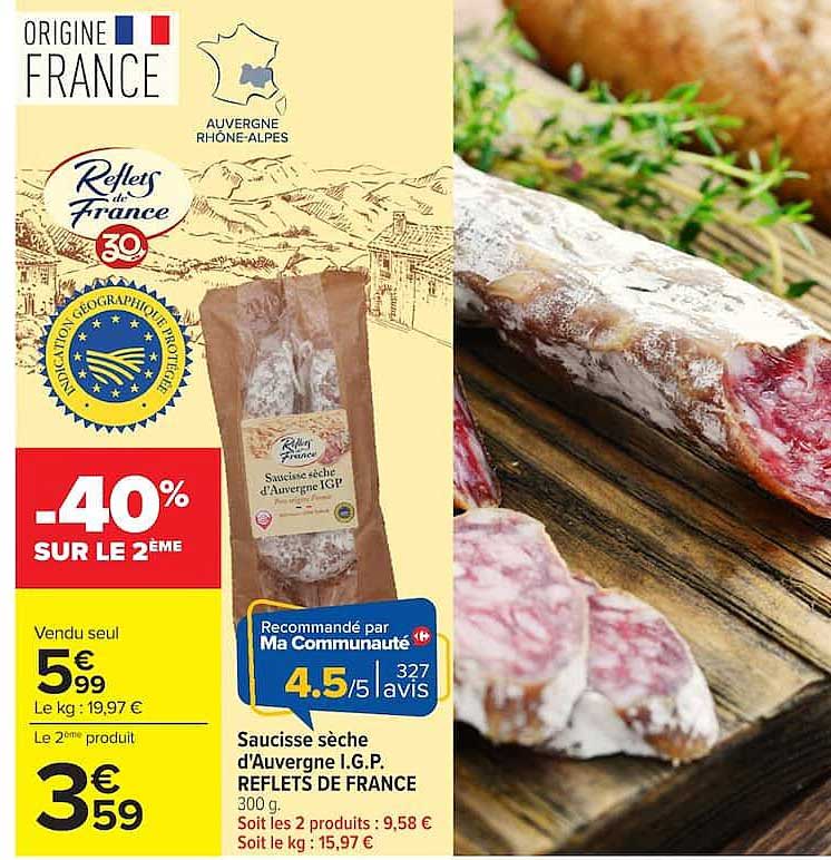 Reflets de France Saucisse sèche d'Auvergne I.G.P