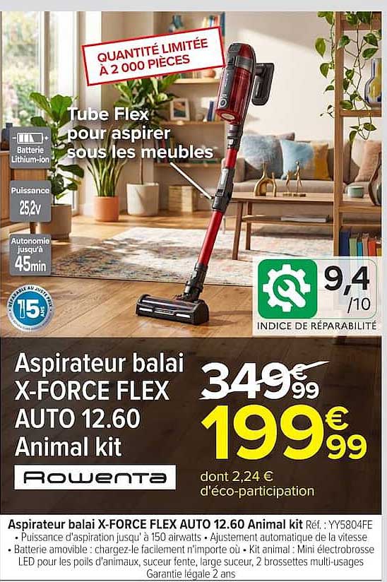 Rowenta Aspirateur balai X-FORCE FLEX AUTO 12.60 Animal kit