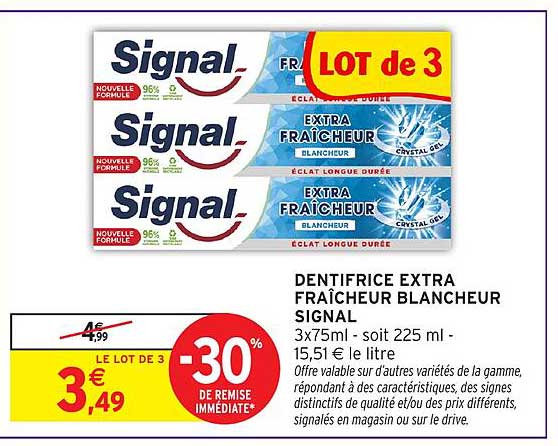 Signal DENTIFRICE EXTRA FRAÎCHEUR BLANCHEUR