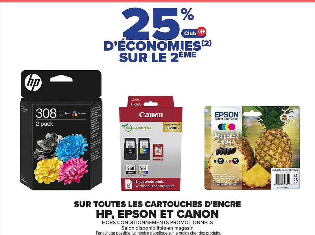 SUR TOUTES LES CARTOUCHES D'ENCRE HP, EPSON ET CANON