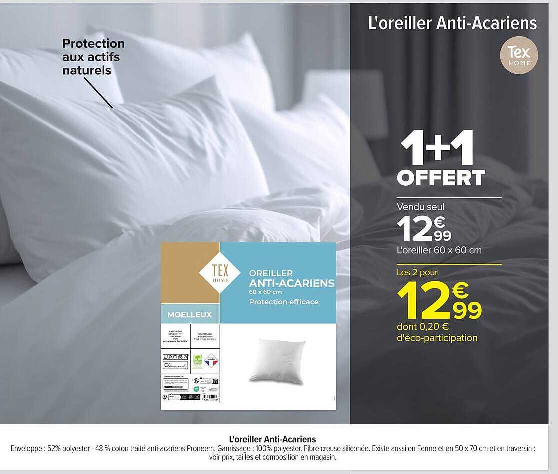 Tex Home L'oreiller Anti-Acariens