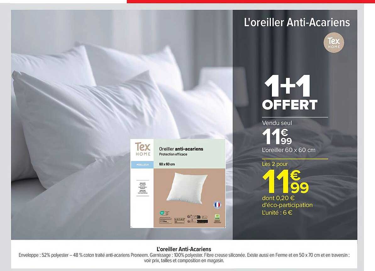 Tex Home Oreiller anti-acariens