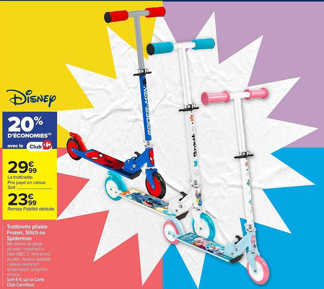 Trottinette pliable Frozen, Stitch ou Spiderman