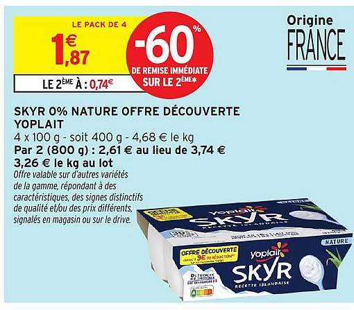 Yoplait SKYR 0% NATURE OFFERTE DÉCOUVERTE