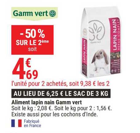 aliment lapin nain -50% sur le 2ème