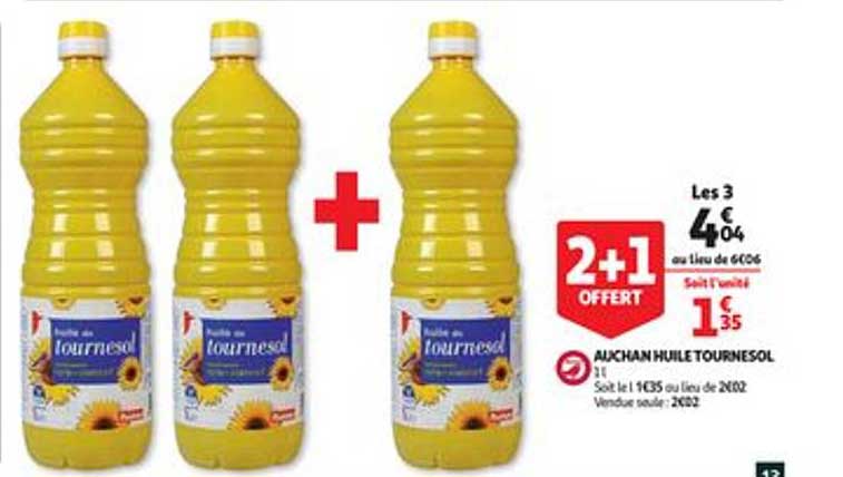 Auchan Huile Tournesol 2+1 Offert