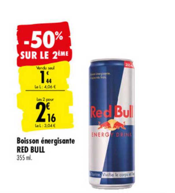 boisson énergisante red bull -50% sur le 2ème