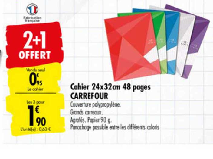 cahier 24x32 cm 48 pages 2+1 offert