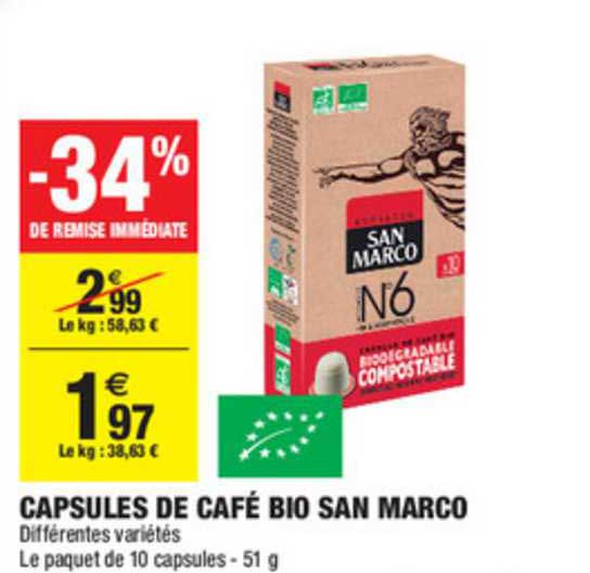 capsules de café bio san marco -30% de remise immédiate