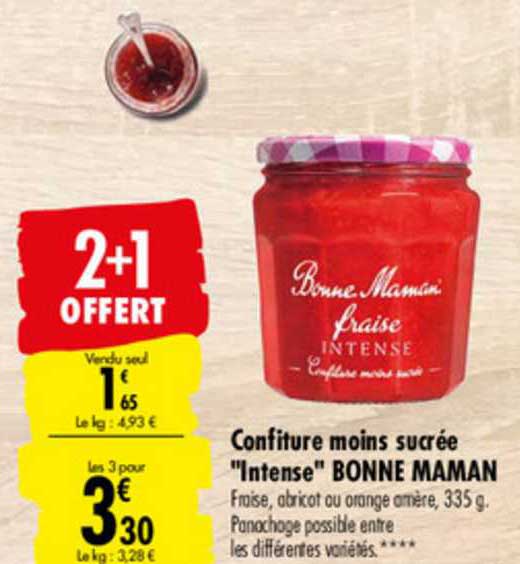 confiture moins sucrée intense bonne maman 2+1 offert