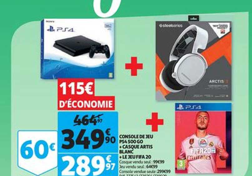 Console De Jeux Ps4 500 Go + Casque Artis Blanc + Le Jeu Fifa 20