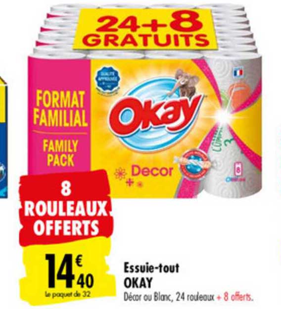 essuie-tout okay 8 rouleaux offerts