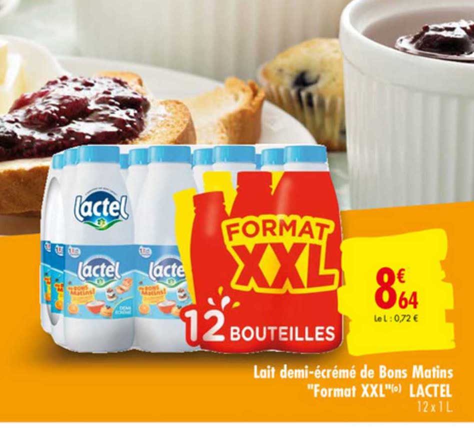 lait demi-écrémé de bons matins format xxl lactel