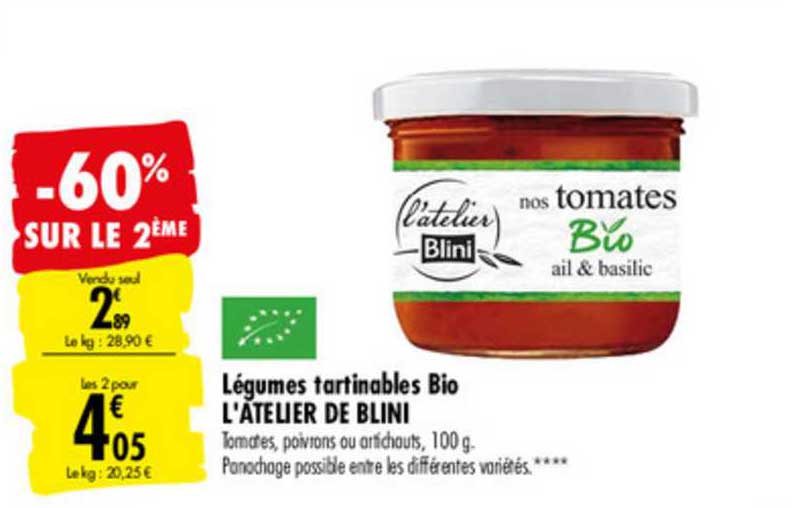 Légumes Tartinables Bio L'atelier De Blini -60% Sur Le 2ème