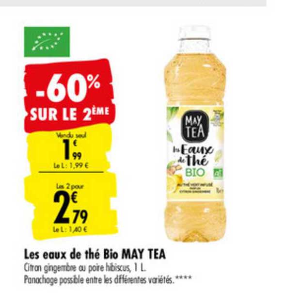 les eaux de thé bio may tea -60% sur le 2ème