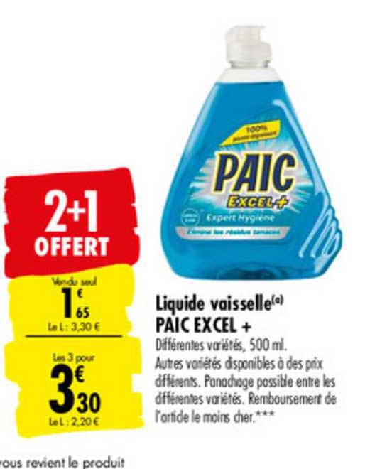 Liquide Vaisselle Paic Excel+ 2+1 Offert