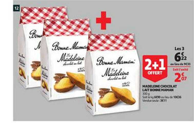 Madeleine Chocolat Lait Bonne Maman 2+1 Offert