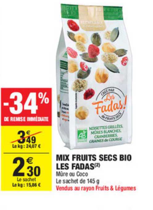Mix Fruits Secs Bio Les Fadas  -34% De Remise Immédiate