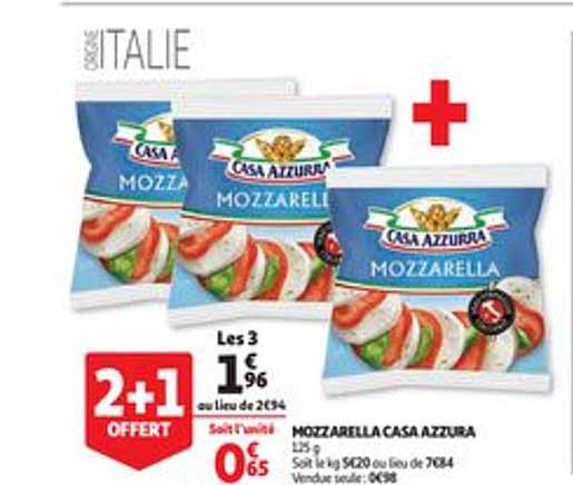 mozzarella casa azzura 2+1 offert