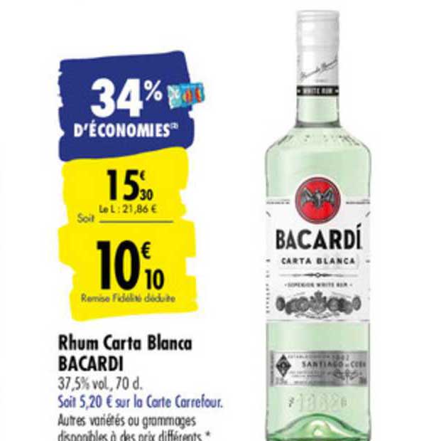 Rhum carta blanca bacardi 34% d'économie