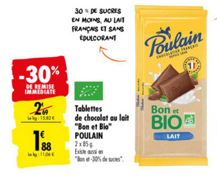 Tablettes De Chocolat Au Lait Poulain Bon Et Bio -30% De Remise Immédiate