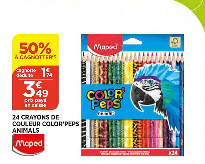 24 Crayons De Couleur Color'peps Animals Maped