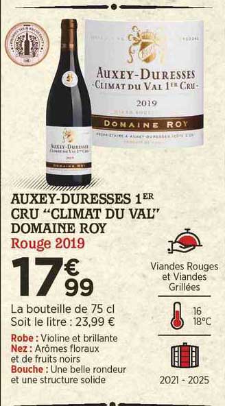 auxey-duresses 1er cru "climat du val" domaine roy rouge 2019