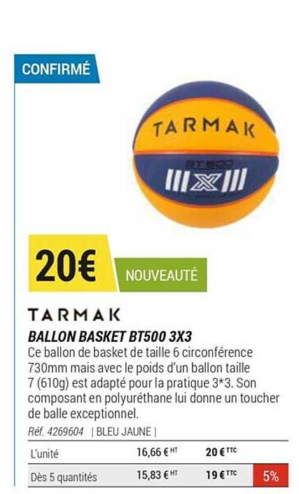 ballon basket bt500 3x3 tarmak