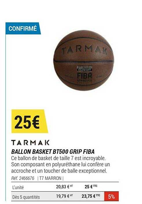 ballon basket bt500 grip fiba tarmak