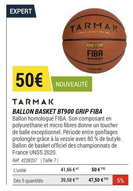 ballon basket bt900 grip fiba tarmak