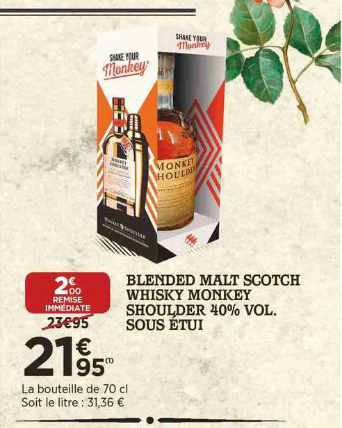 blended malt scotch whisky monkey shoulder 40% vol. sous étui
