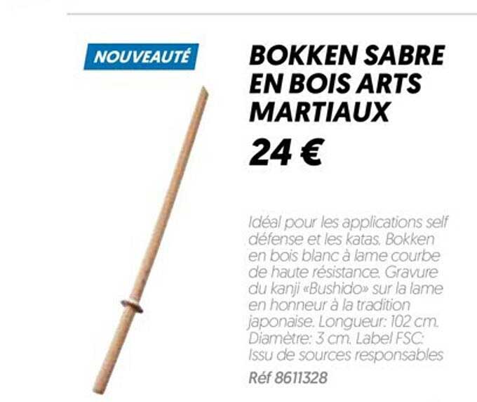 bokken sabre en bois arts martiaux
