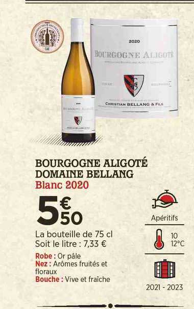 bourgogne aligoté domaine bellang blanc 2020