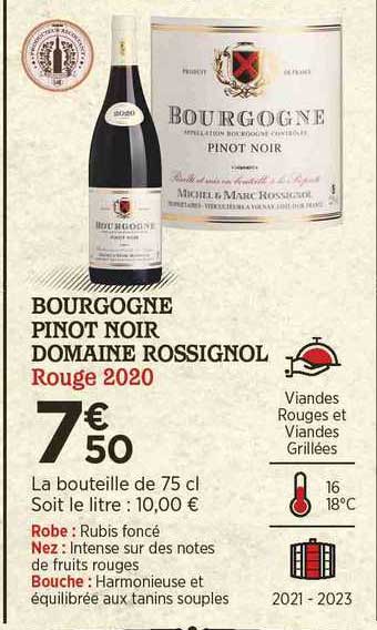 bourgogne pinot noir domaine rossignol rouge 2020