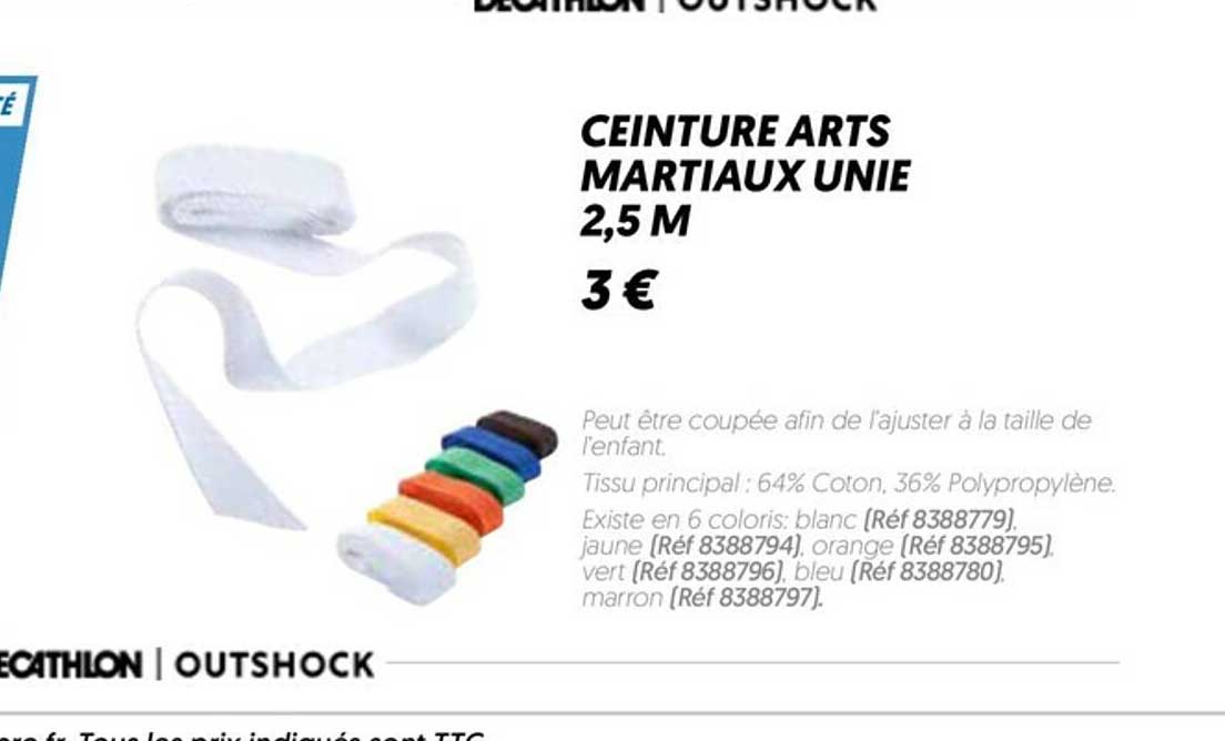 ceinture arts martiaux unie 2,5 m