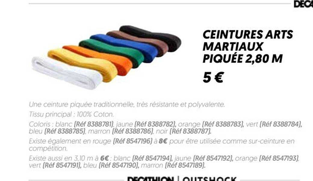 ceintures arts martiaux piquée 2,80 m