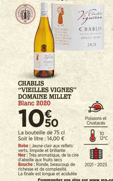 chablis "vieilles vignes" domaine millet blanc 2020